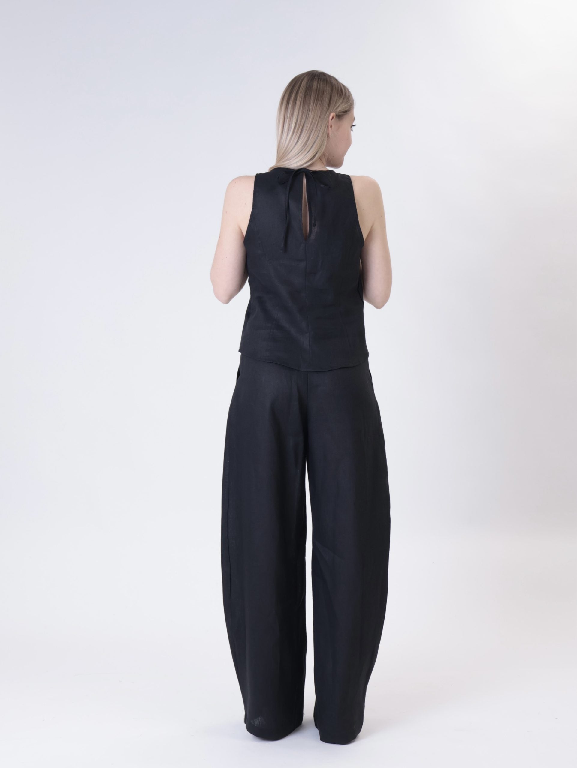 Black 100% linen palazzo trousers