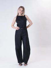 Pantalone barrel 100% lino nero