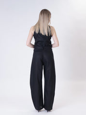 Pantalone barrel 100% lino nero