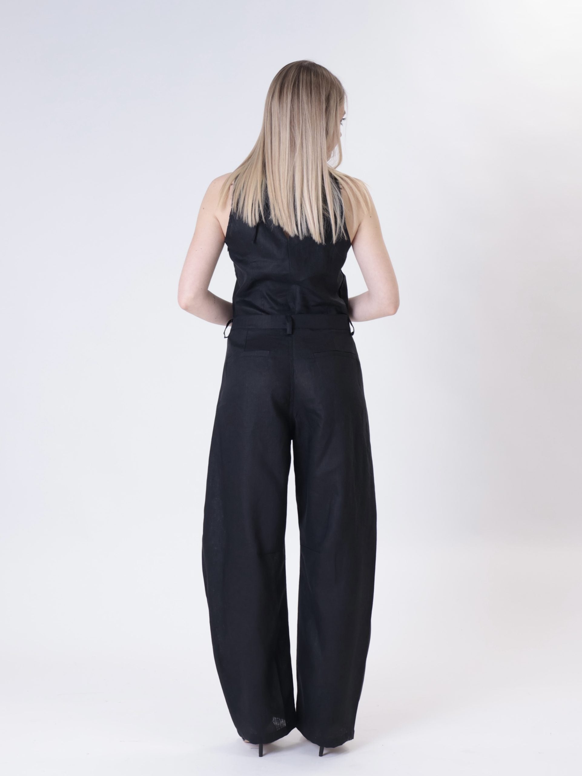 Pantalone barrel 100% lino nero