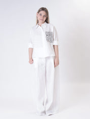 Camicia tasca paillettes 100% lino naturale