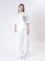 Camicia tasca paillettes 100% lino naturale