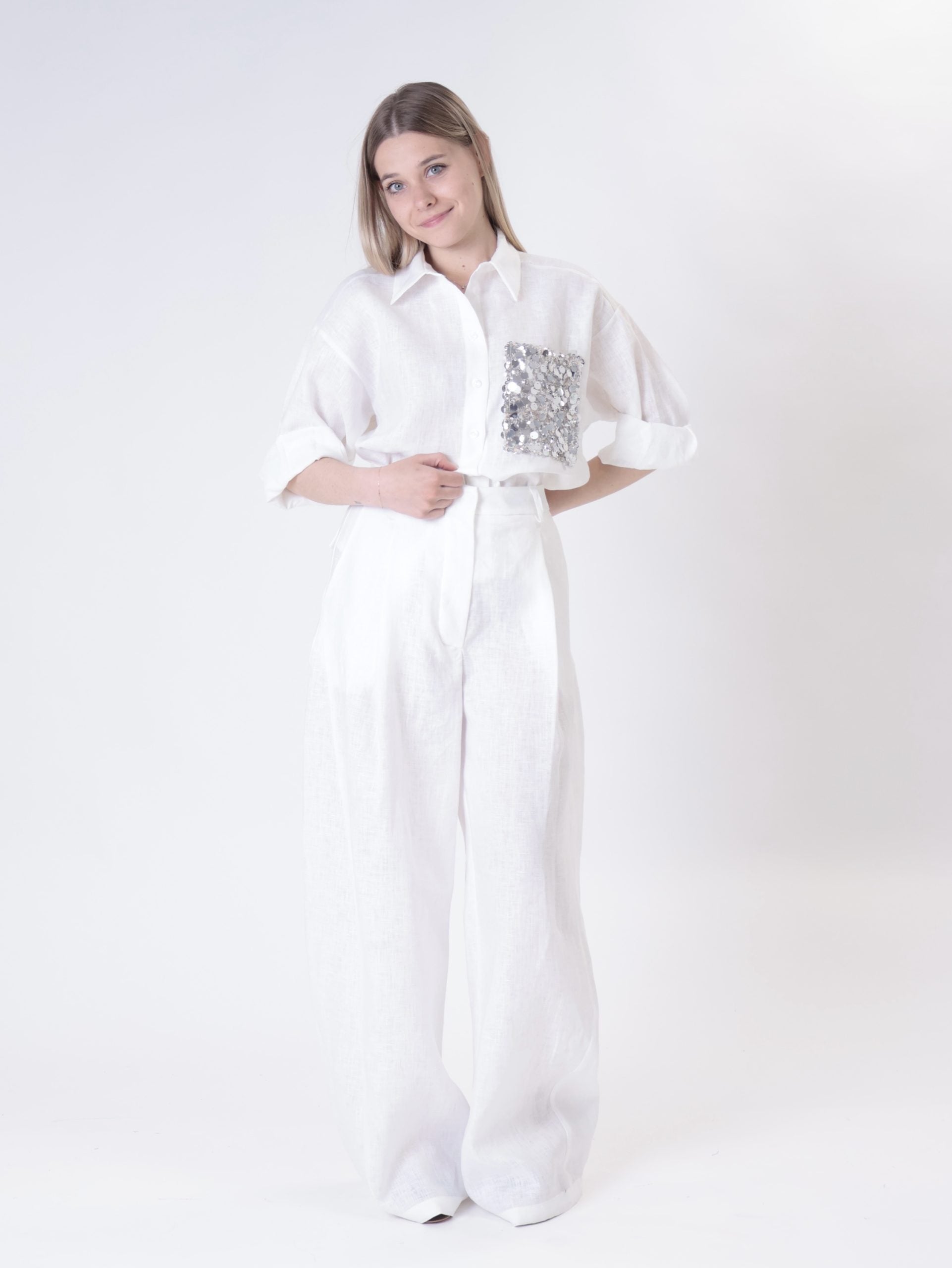 100% natural linen palazzo trousers