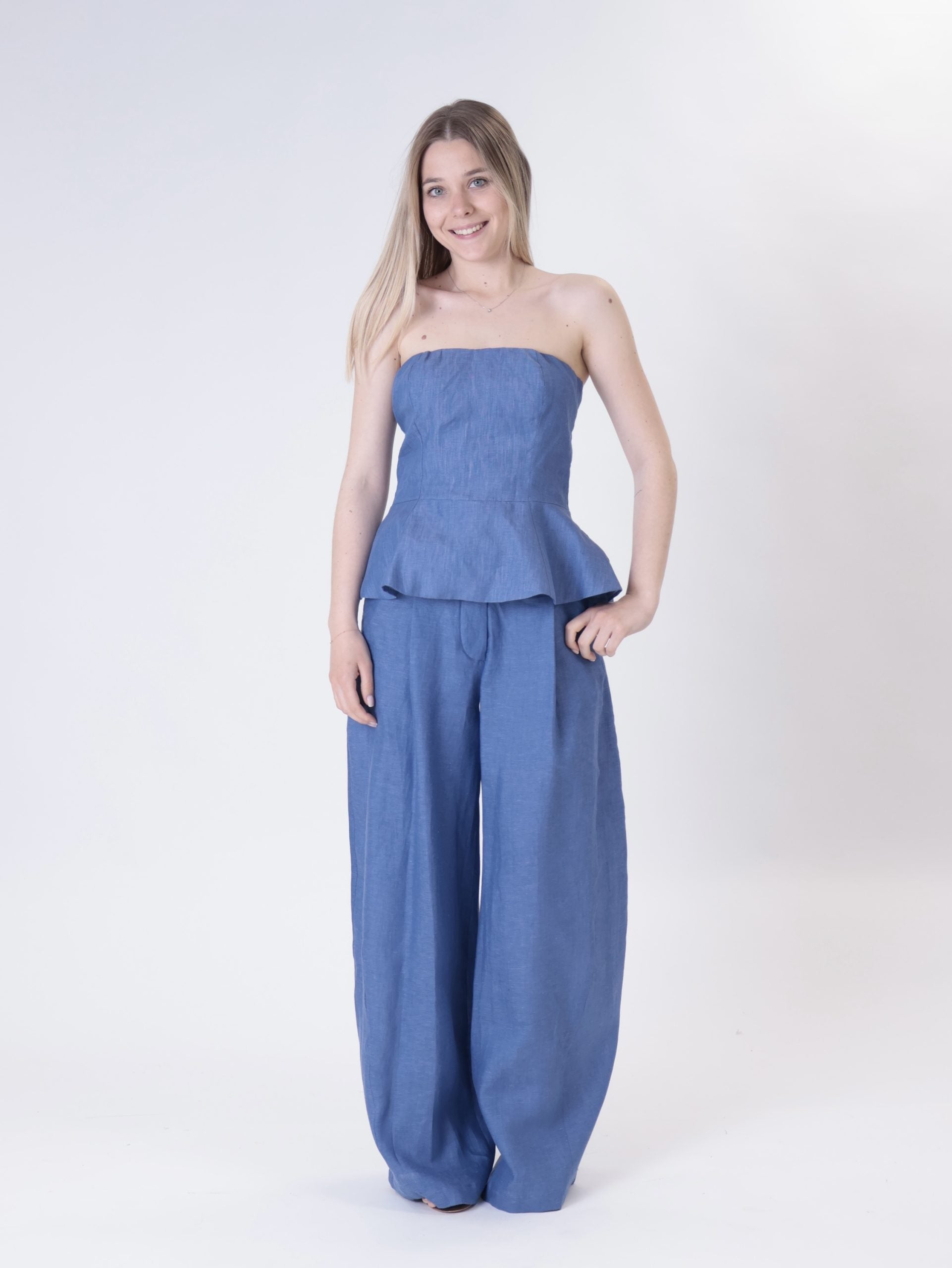 Premium 100% indigo linen top