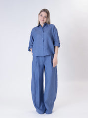 Camicia basica 100% lino indaco