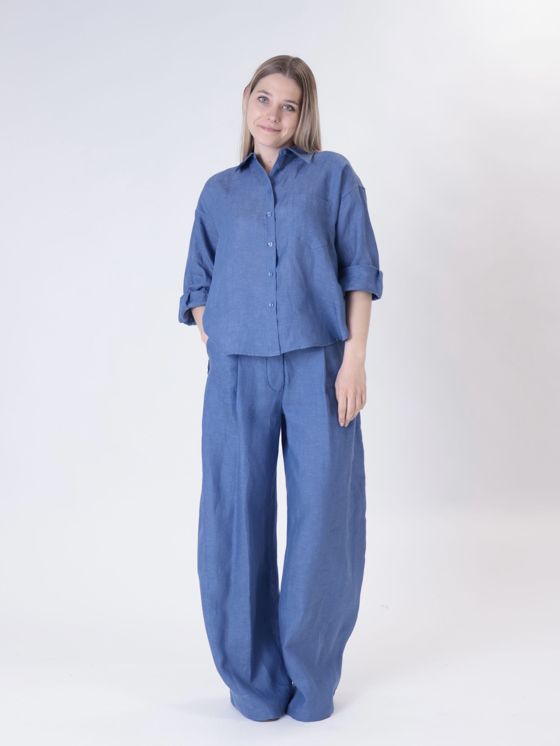 Camicia basica 100% lino indaco