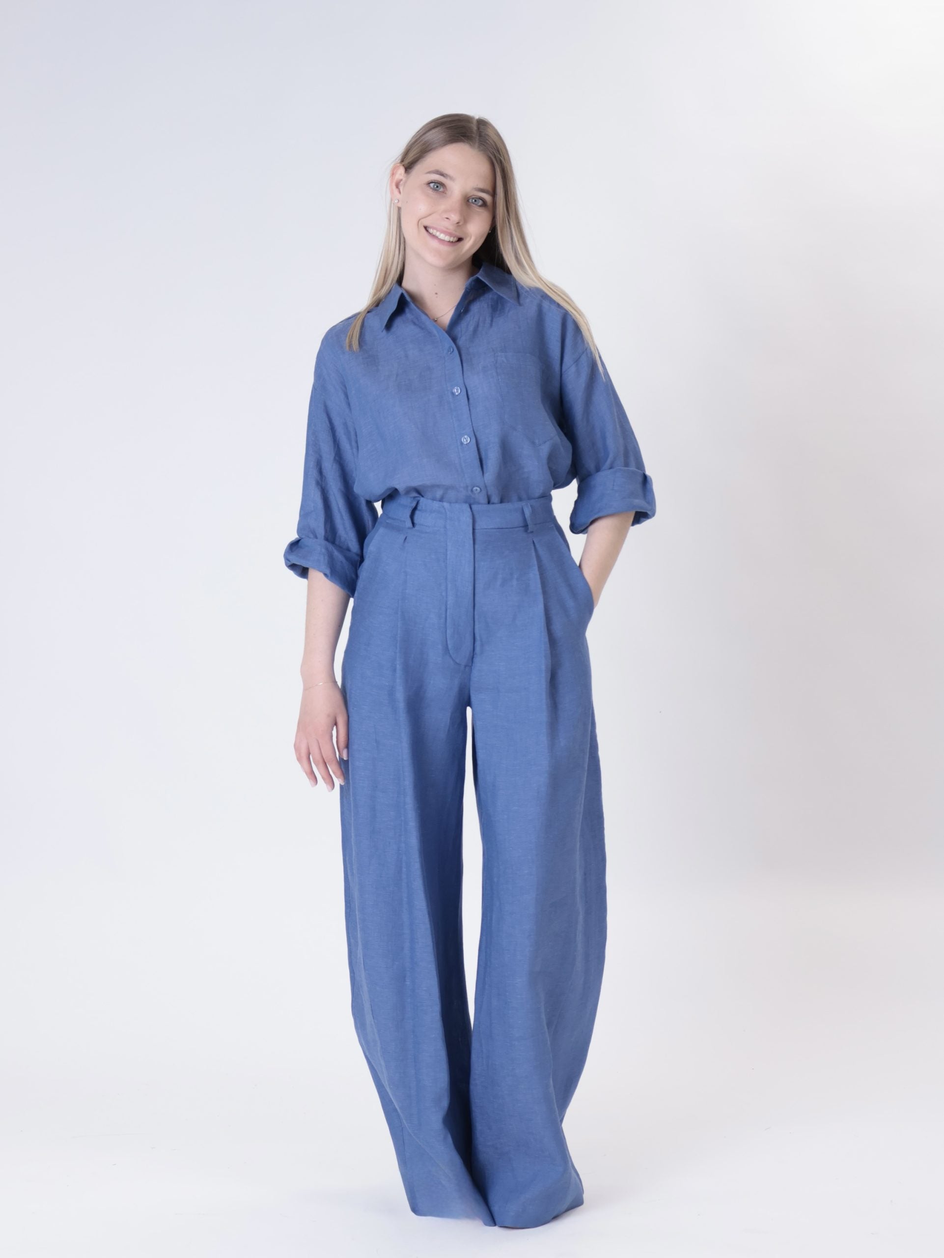 Indigo 100% linen palazzo trousers