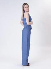 Indigo 100% linen barrel-leg trousers