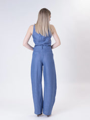 Indigo 100% linen barrel-leg trousers