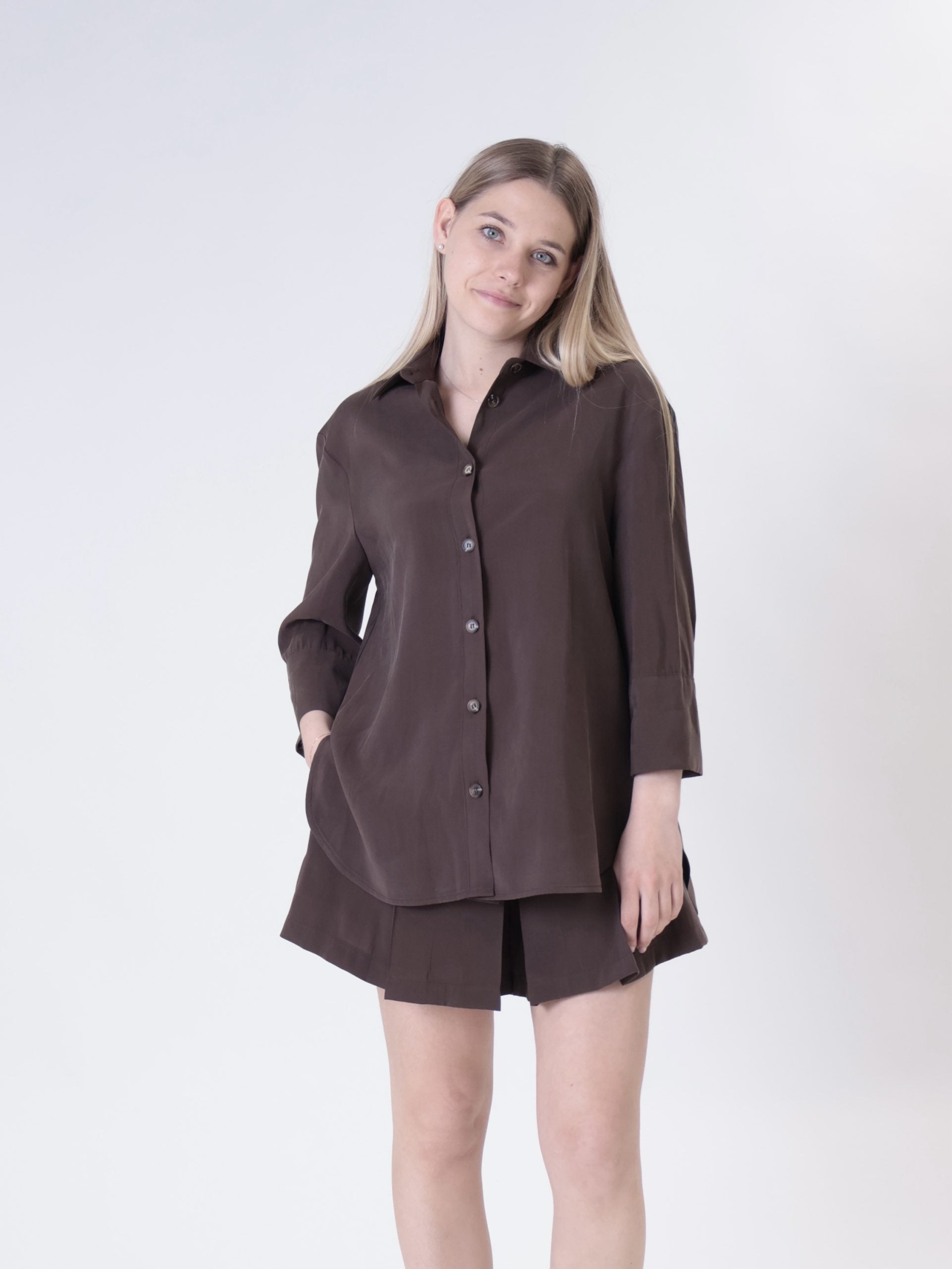 Camicia cupro manica 3/4 moro