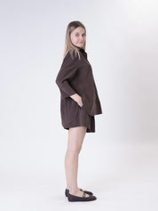 Camicia cupro manica 3/4 moro