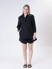 Camicia cupro manica 3/4 nero