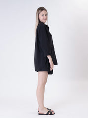 Camicia cupro manica 3/4 nero
