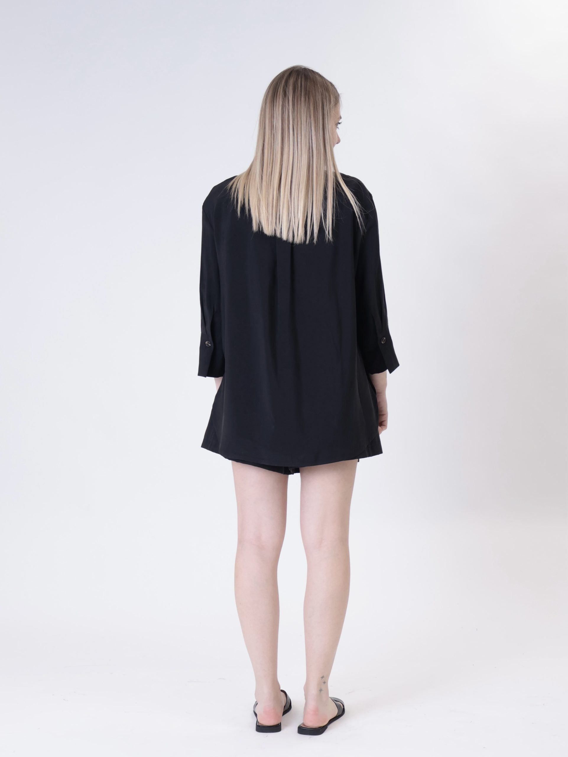 Camicia cupro manica 3/4 nero