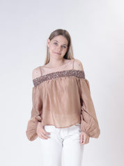 Camicia shiffer paillettes cammello