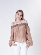 Camicia shiffer paillettes cammello