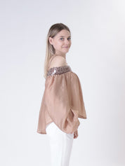 Camicia shiffer paillettes cammello
