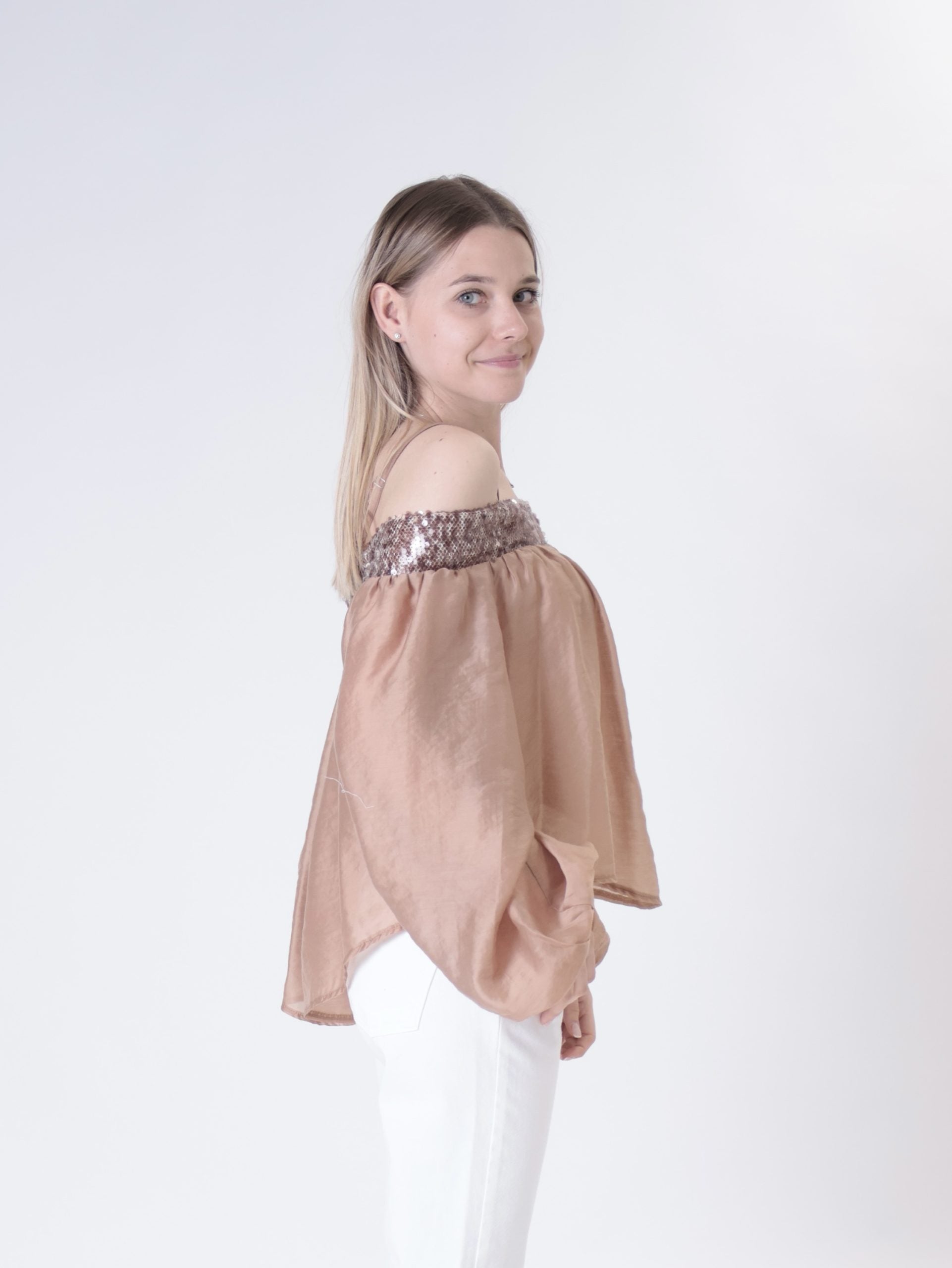 Camicia shiffer paillettes cammello