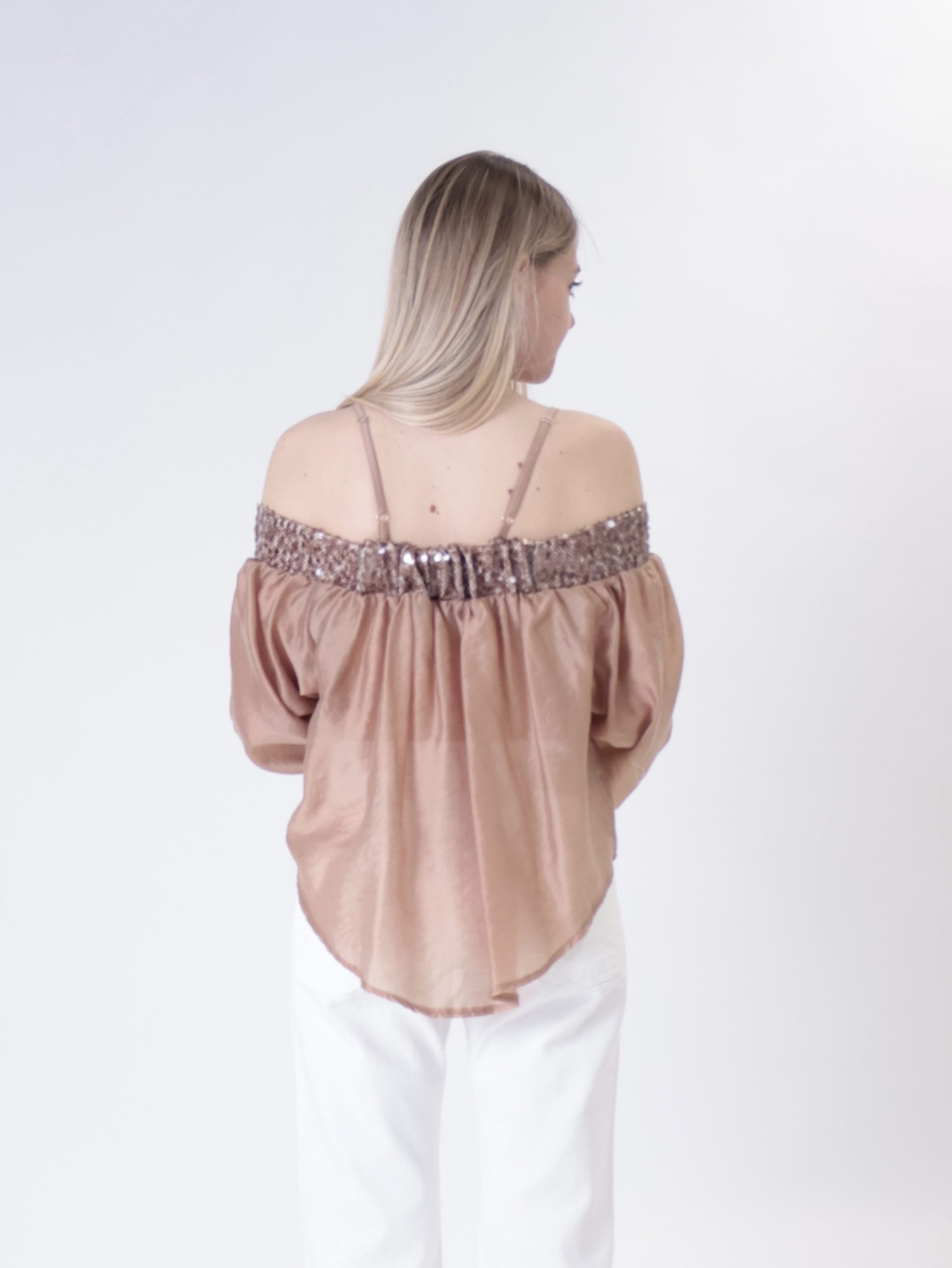 Camicia shiffer paillettes cammello