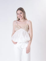 Top paillettes spallina stretta burro
