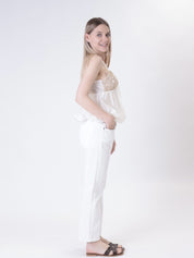 Top paillettes spallina stretta burro