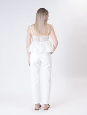 Top paillettes spallina stretta burro
