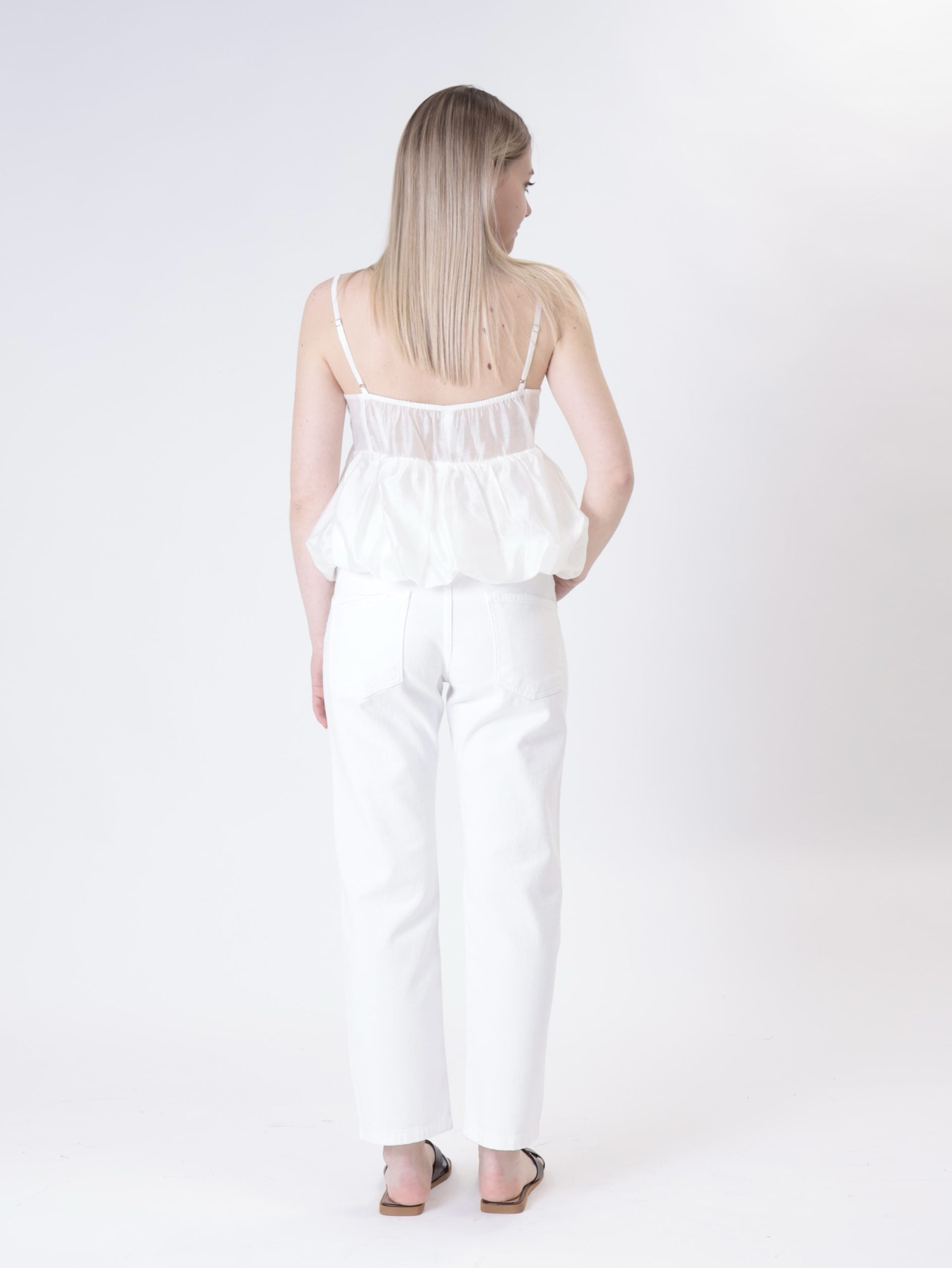 Top paillettes spallina stretta burro