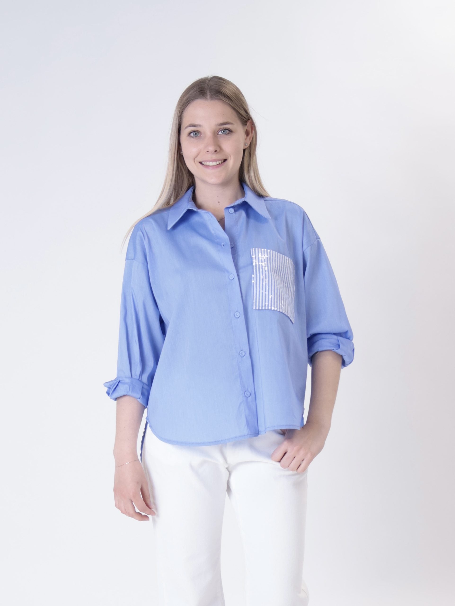 Striped sequin pocket shirt