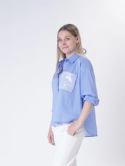 Striped sequin pocket shirt
