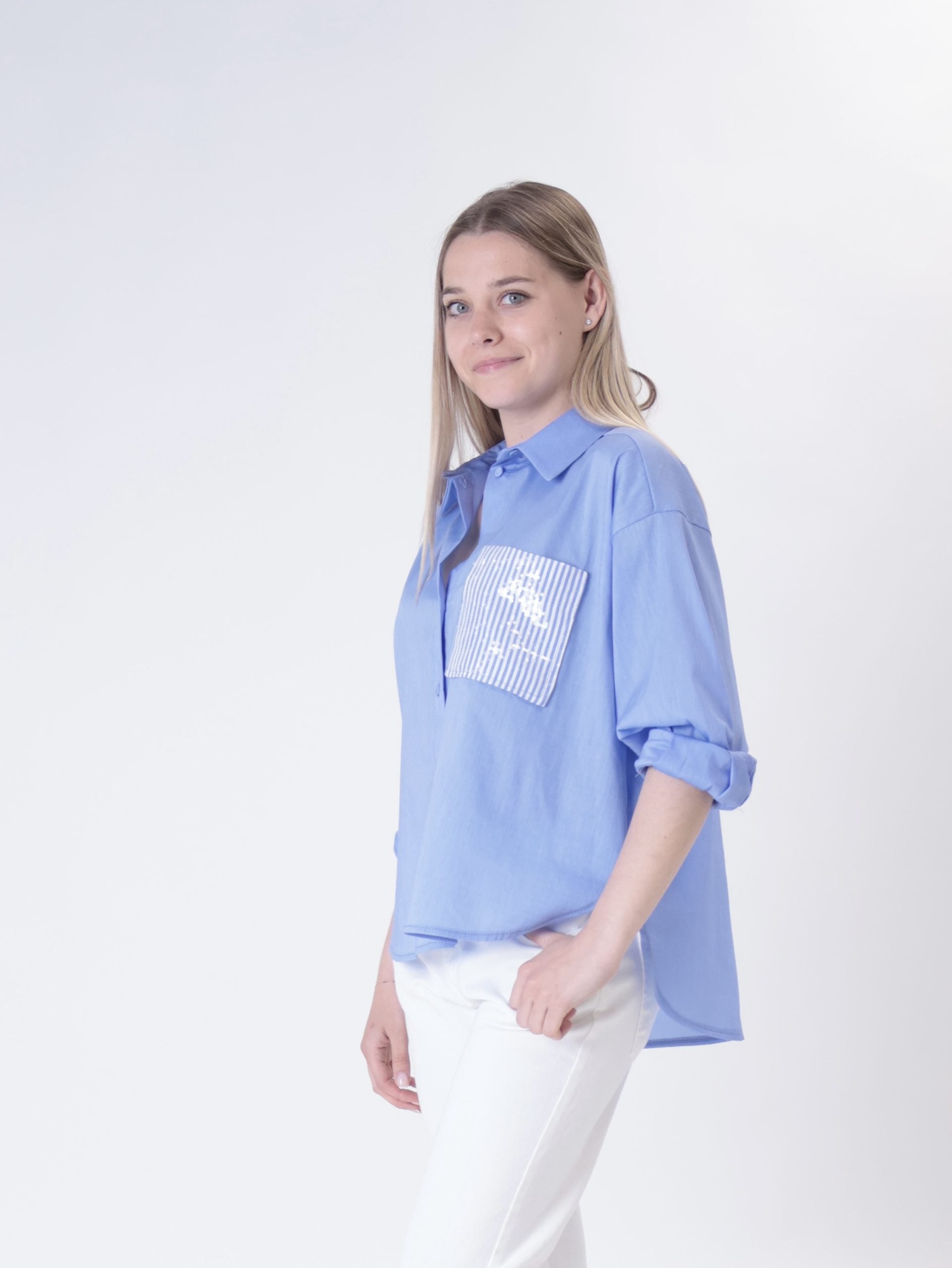 Striped sequin pocket shirt