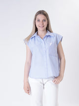 Camicia smanicata tasca rigata pailettes