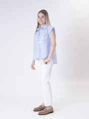 Camicia smanicata tasca rigata pailettes