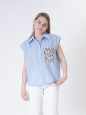 Camicia smanicata paillettes gessata