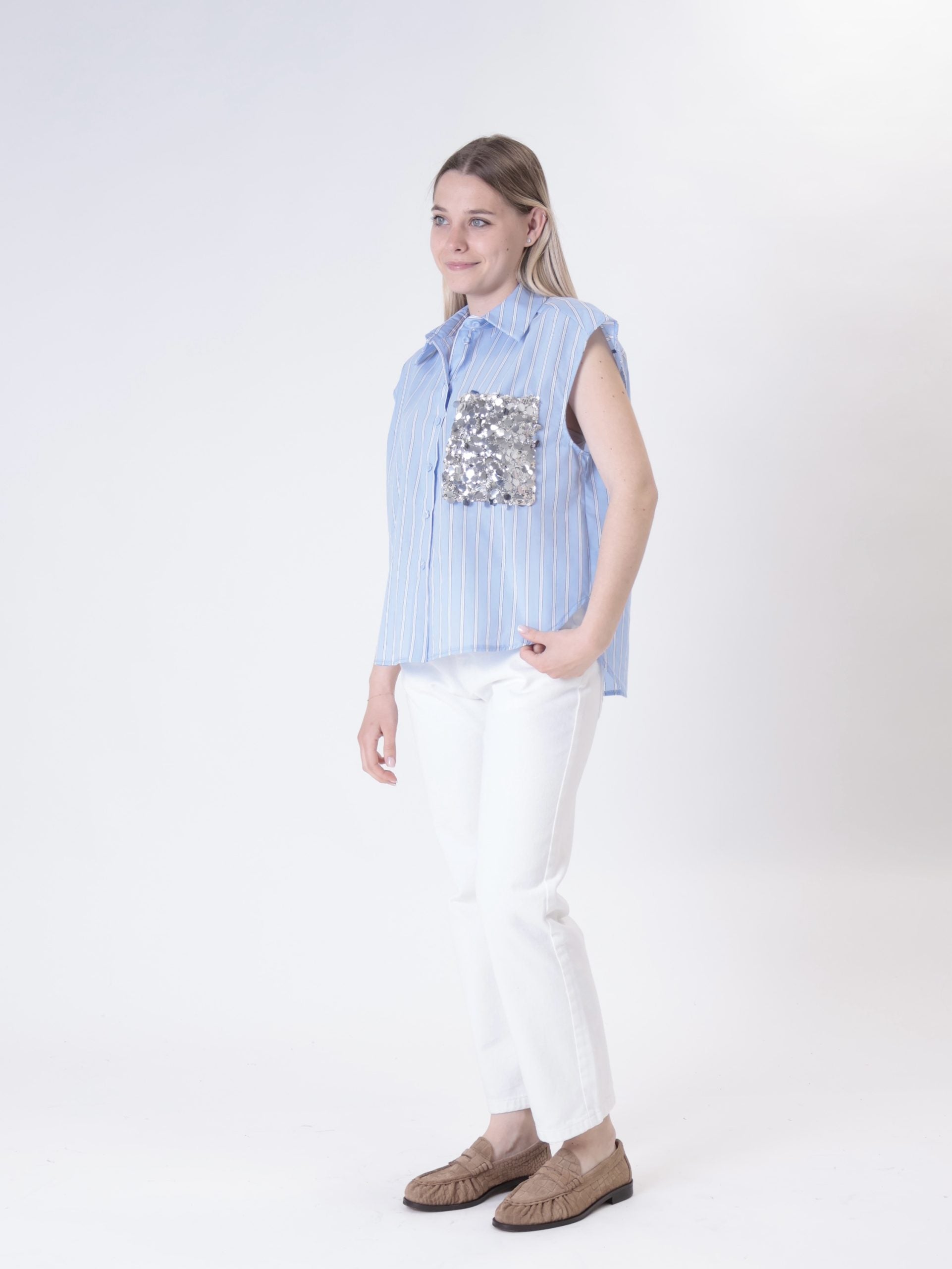 Camicia smanicata paillettes gessata