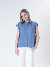 Sleeveless chambray shirt