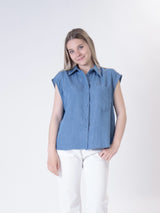 Sleeveless chambray shirt