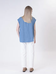 Sleeveless chambray shirt