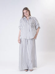 Camicia tasca paillettes riga nera