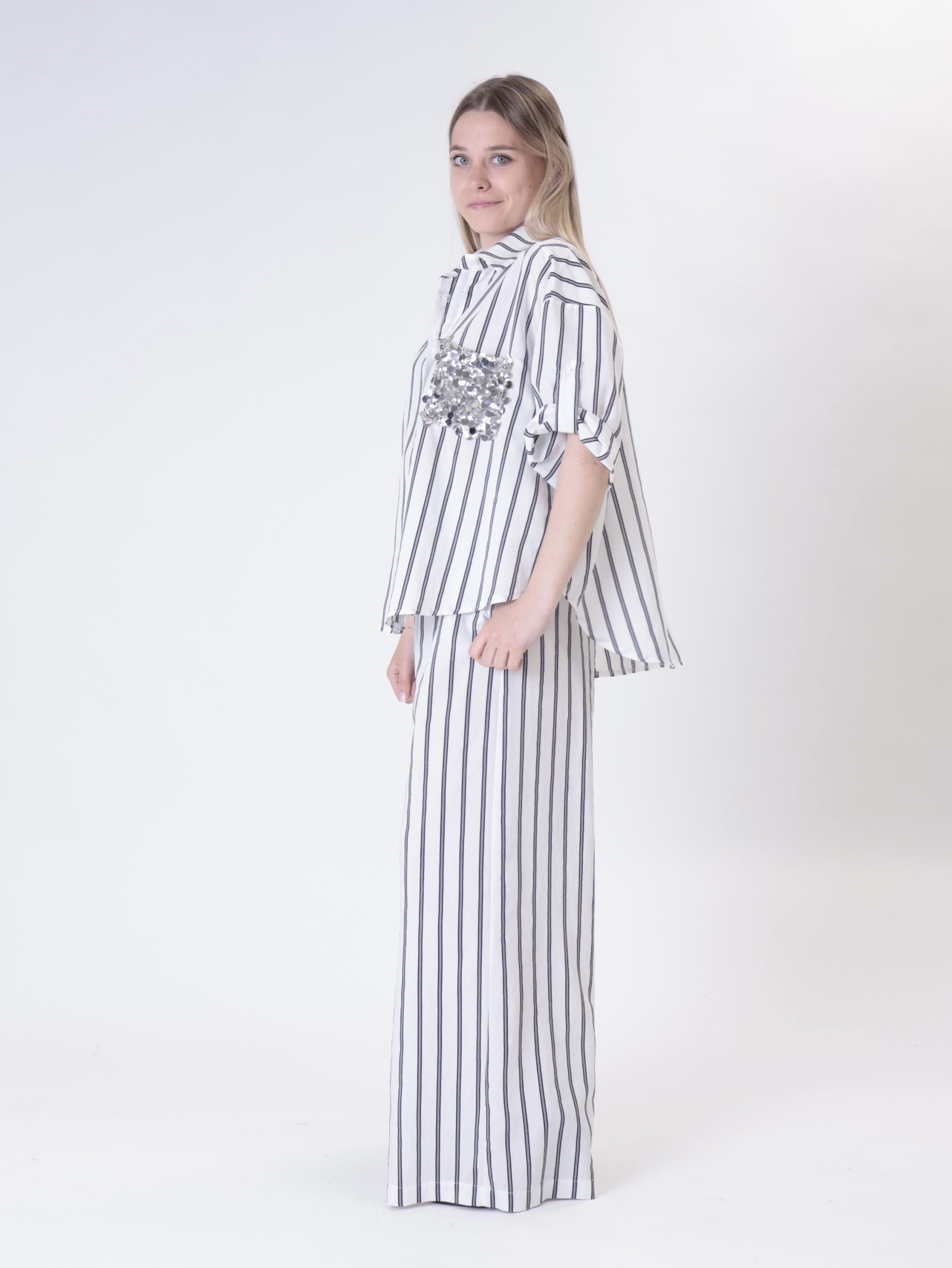 Black stripe palazzo trousers