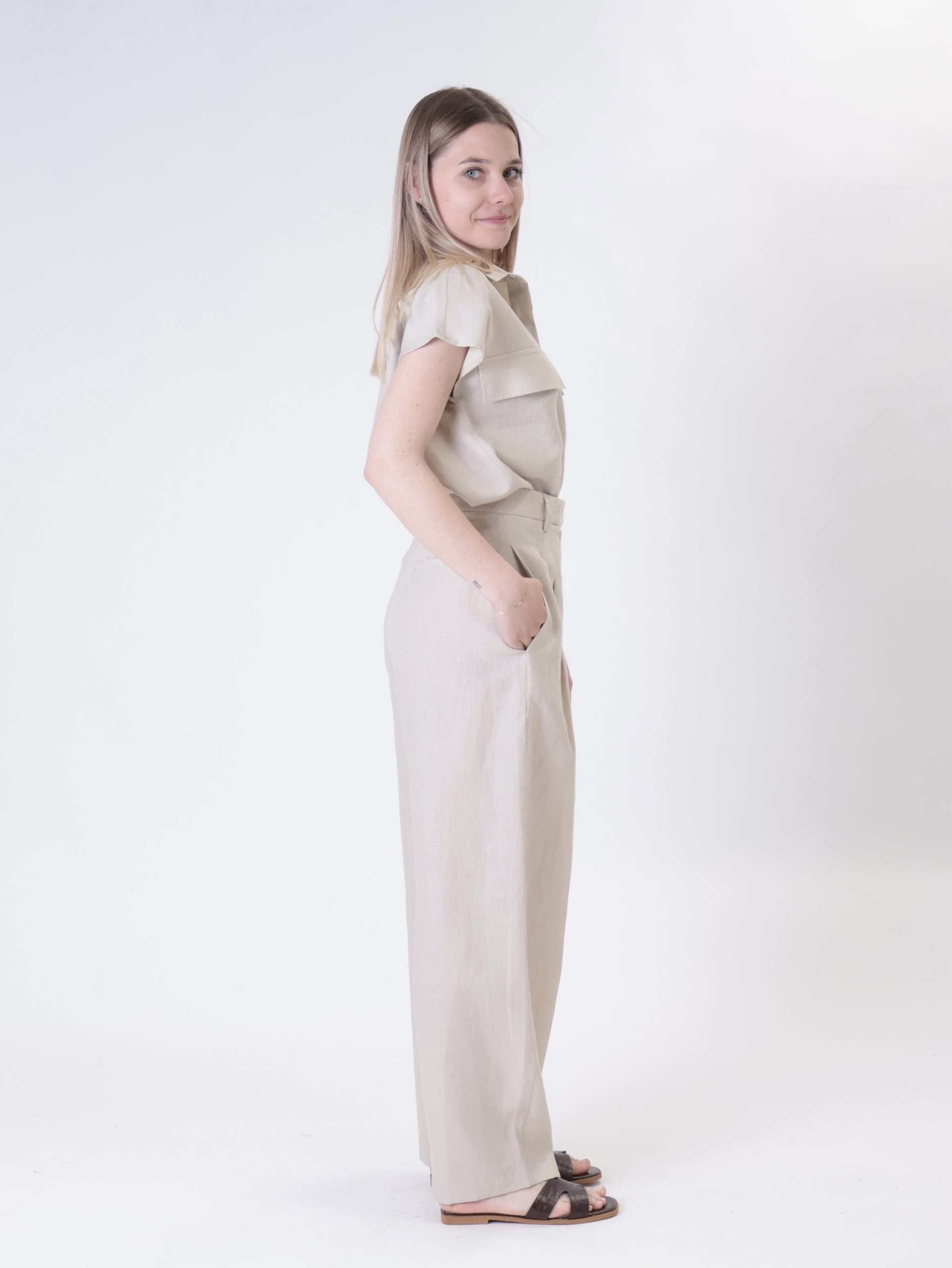 Domi Sleeveless Shirt 100% Linen Beige