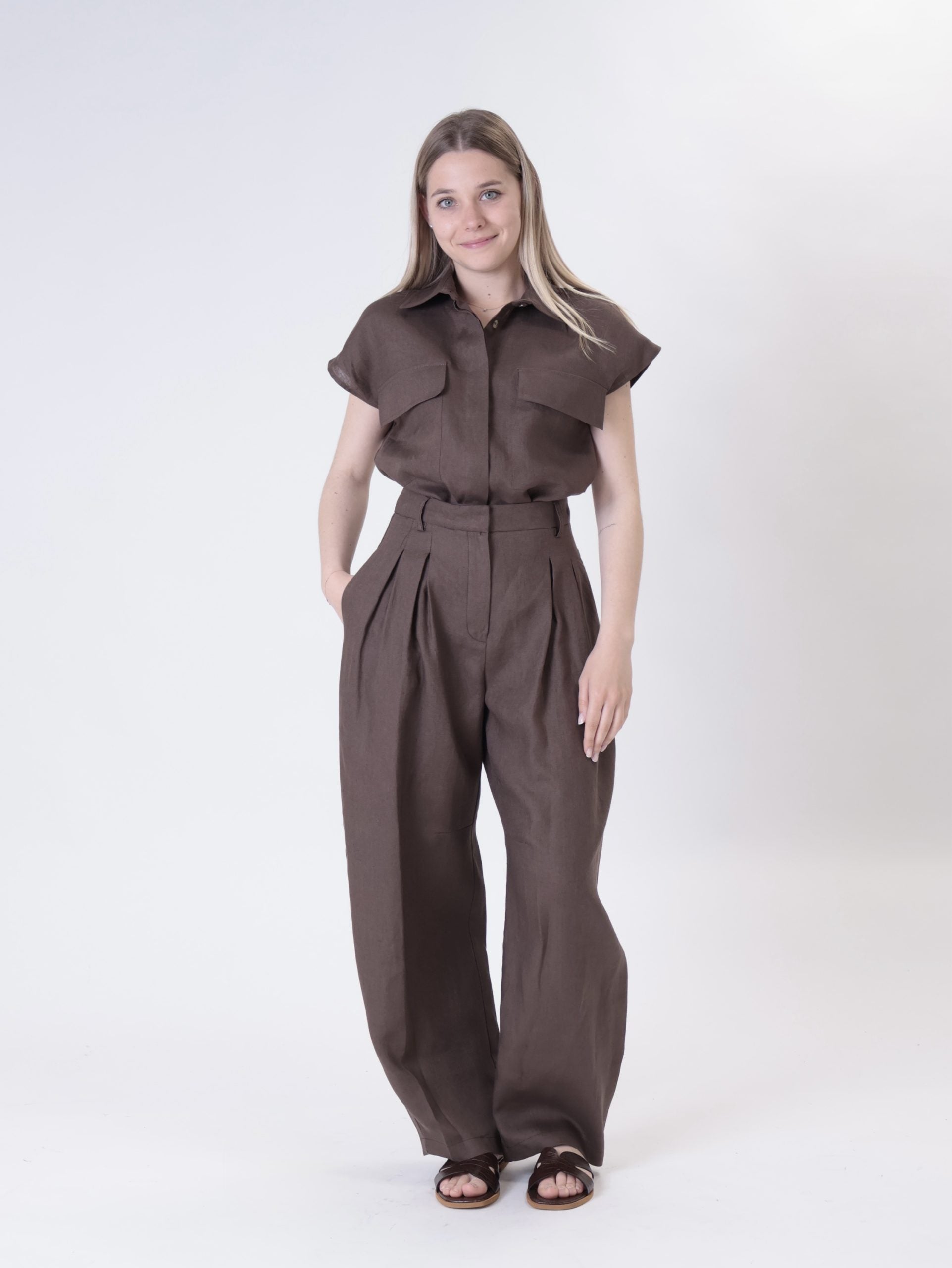 Domi Sleeveless Shirt 100% Dark Brown Linen