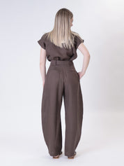 Domi 100% dark brown linen trousers
