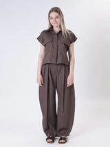 Domi Sleeveless Shirt 100% Dark Brown Linen