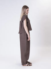 Domi Sleeveless Shirt 100% Dark Brown Linen