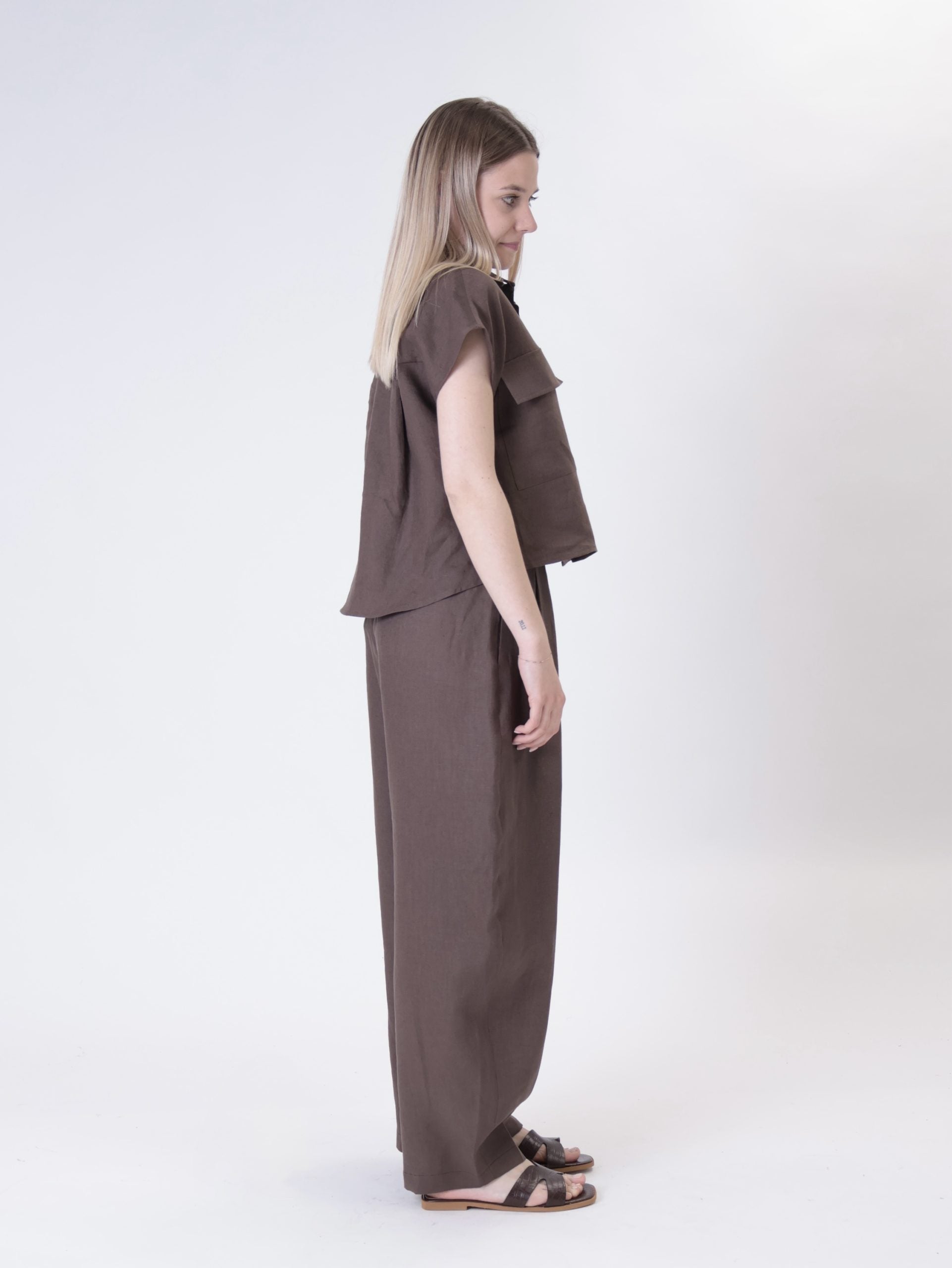 Domi Sleeveless Shirt 100% Dark Brown Linen