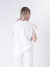 T-shirt spalle ricamo bianco