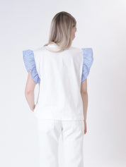 T-shirt bianca spalle riga celeste