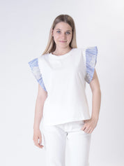 T-shirt spalle ricamo fiore bianco