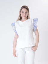 T-shirt spalle ricamo fiore bianco