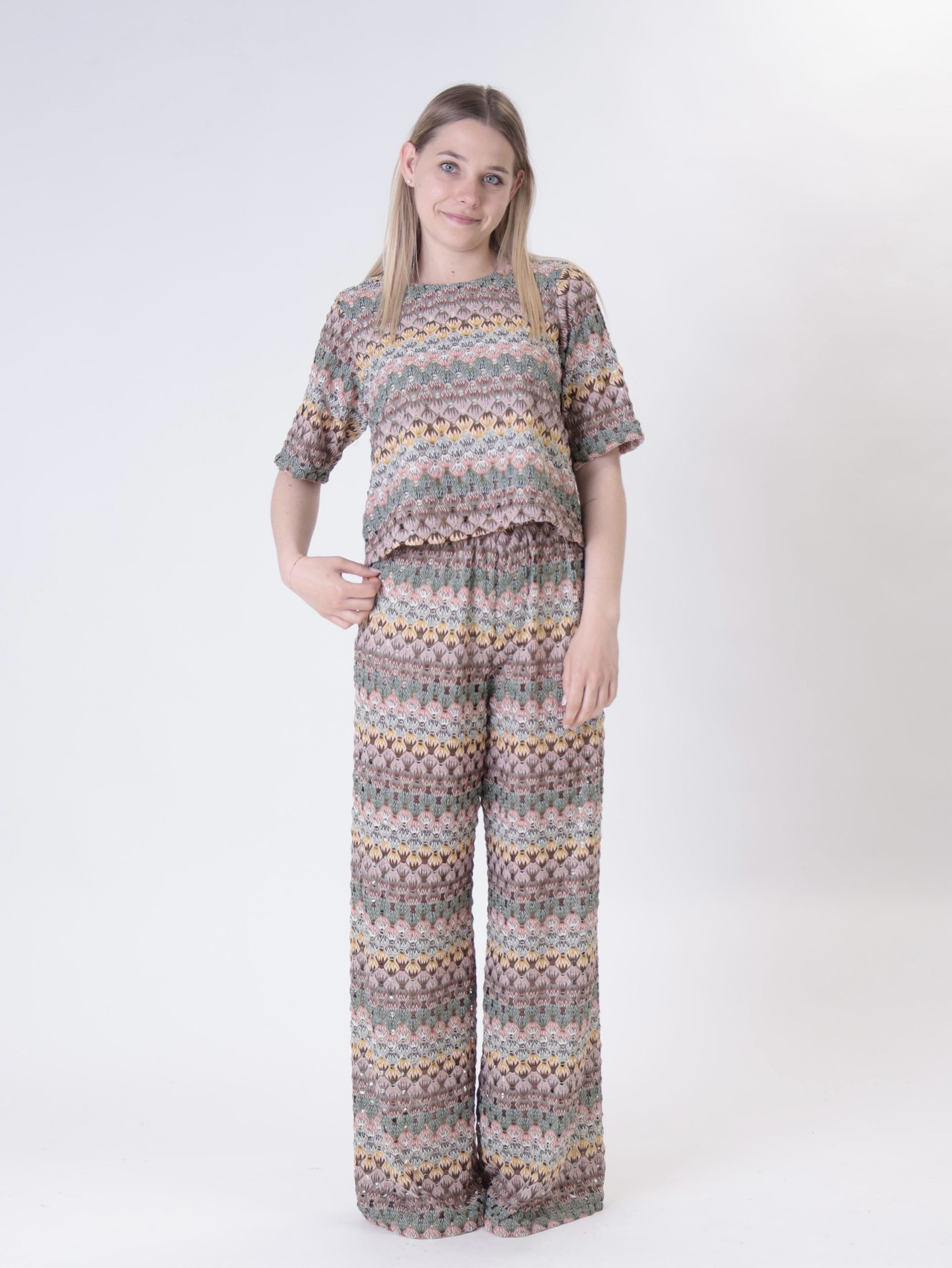 Top traforato multicolor zig zag